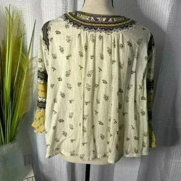 Free People But I Like It Women’s XS Ivory Embroidered Crop Tunic 3/4 Sleeve Top - Picture 7 of 12